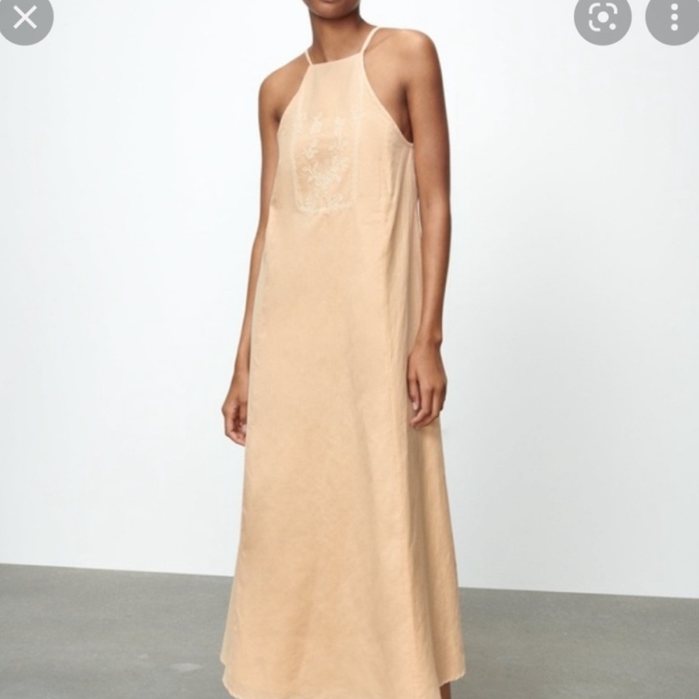 Zara Embroidered Linen Blend Tank Dress